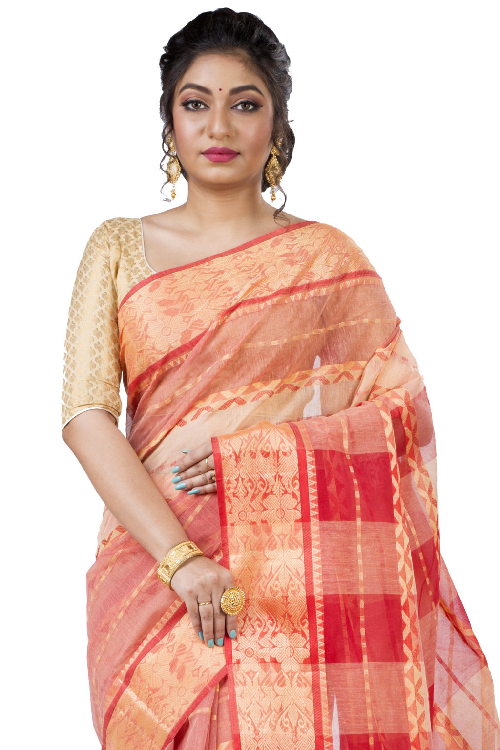 White Pure Cotton SonaJhuri Desiging Tant Saree (111)